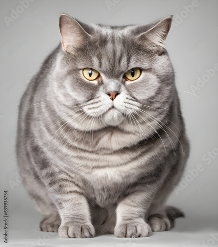 very fat gray cat. Surprised face. Cute ginger fat Cat saying wow, Happy cat, Meow wow. love to animals concept. lovely pet, Generative AI, illustration. © Nitiphonphat