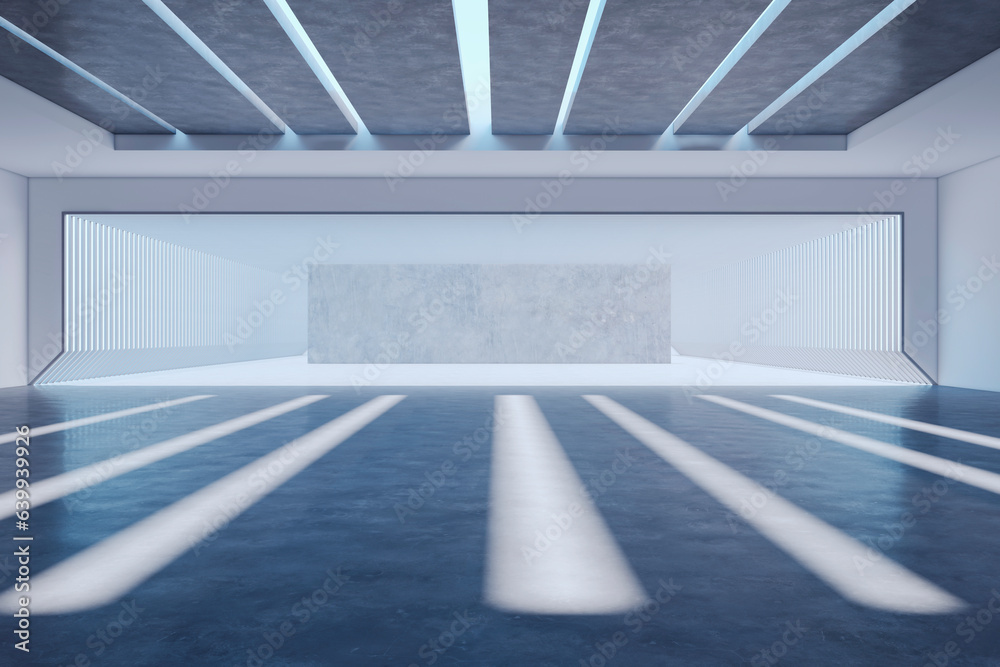 custom made wallpaper toronto digitalModern spacious concrete interior with mock up place on wall. Exhibition hall. 3D Rendering.