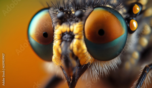 Close-up of eye robber fly, macro, Generative Ai. © Hugo Leonardo