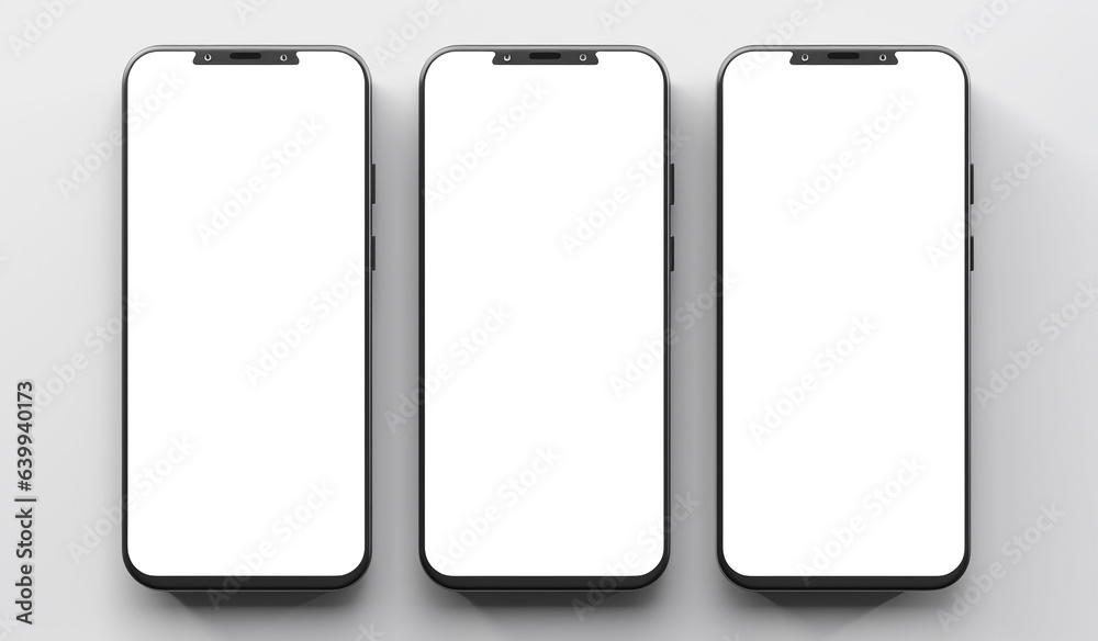 three phones mockup set with blank screen. Smartphone isolated on white background. Mobile Phone Template three phones mockup set with blank screen. Smartphone isolated on white background. Mobile Phone Template