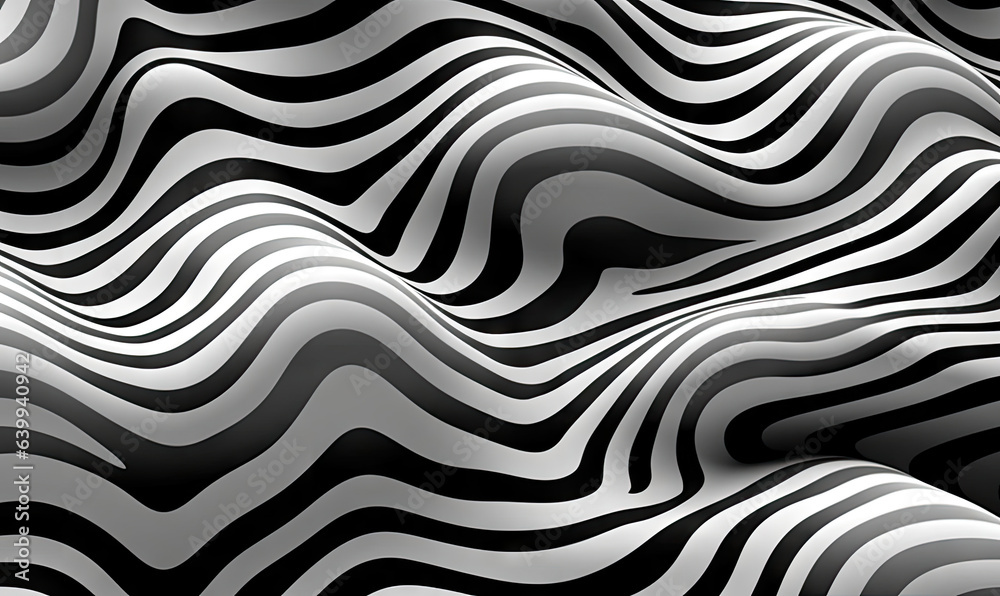 Abstract monochrome wave wallpaper. 3d forms background. For banner, postcard, book illustration. Created with generative AI tools