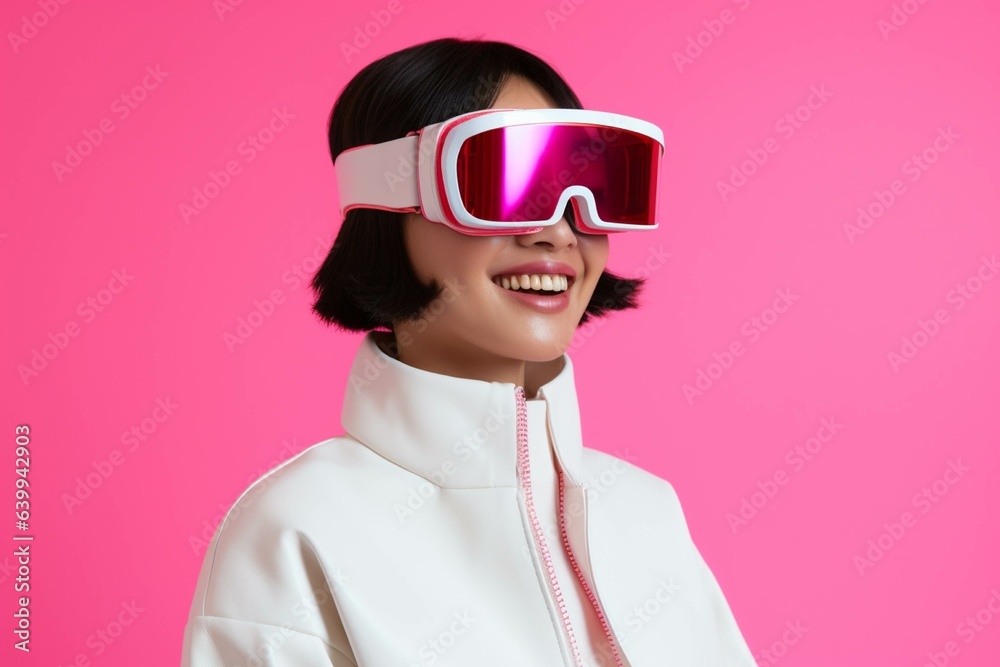 Beautiful young woman wearing virtual reality goggles. Future technology concept
Beautiful young woman wearing virtual reality goggles. Future technology concept
