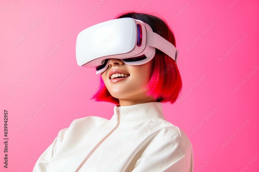 Beautiful young woman wearing virtual reality goggles. Future technology concept
Beautiful young woman wearing virtual reality goggles. Future technology concept