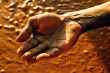 A hand that catches water droplets amidst the drought