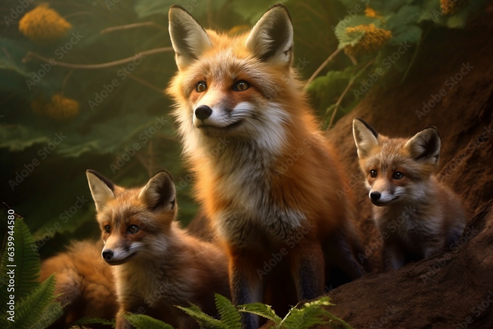 Red fox and baby foxes