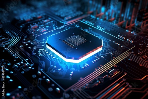 Circuit board close-up. Technology background. 3d rendering
