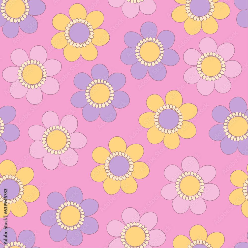 70s Retro Floral Seamless Vector Pattern