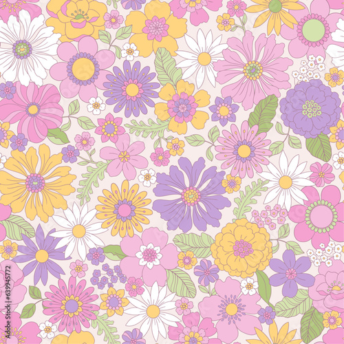70s Retro Floral Seamless Vector Pattern