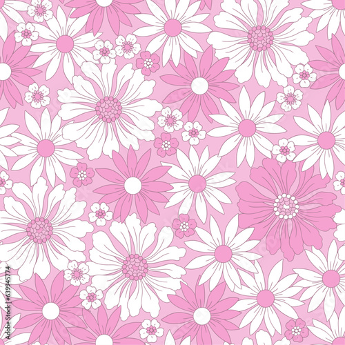 seamless pattern with pink flowers