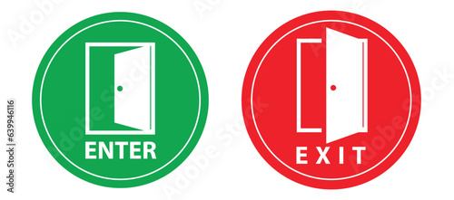 Entrance and exit vector icons and sign. Typography design. Open Close door. Login, logout, register, password, vip entrance, key, lock or exit vector illustrations.