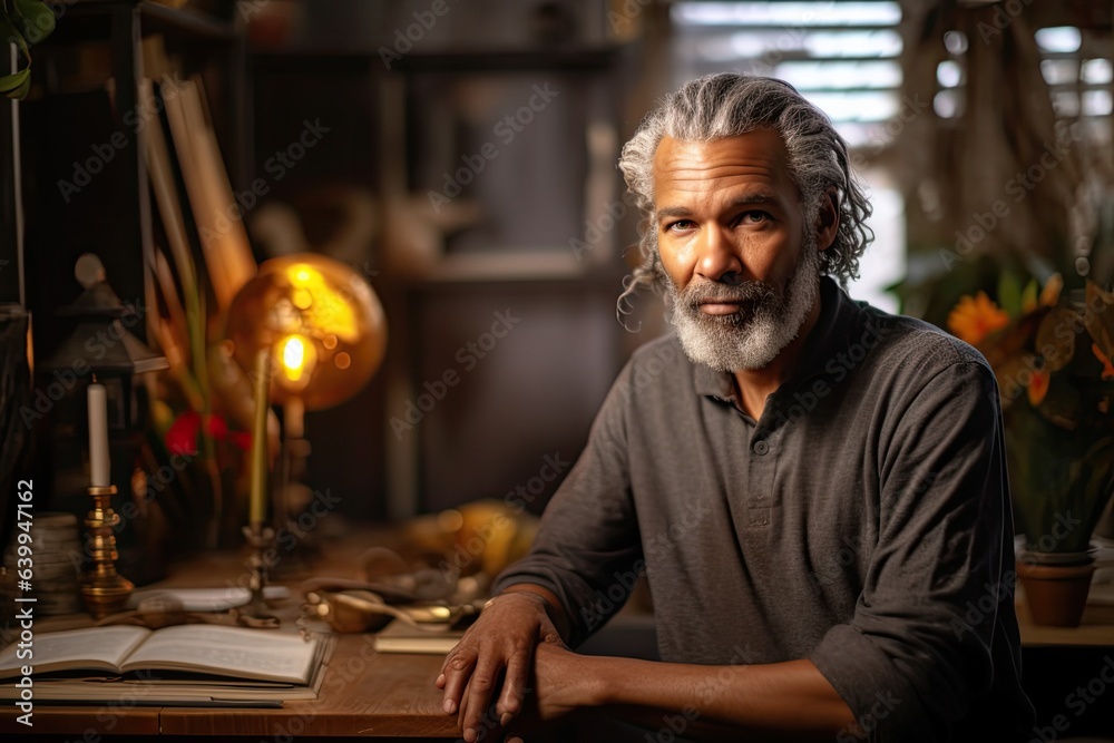 Mature man's home portrait. Photo generative AI Mature man's home portrait. Photo generative AI