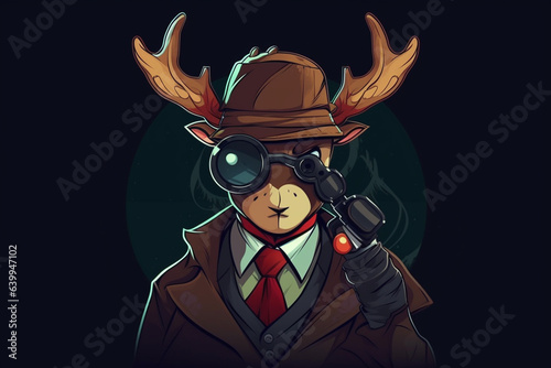 a Reindeer with a red nose is a detective, anime artstyle, comic, stylized - Generative Ai