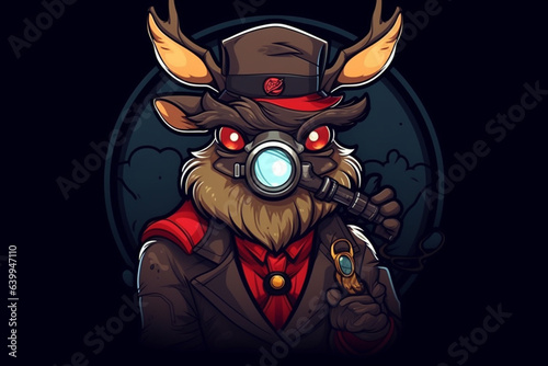 a Reindeer with a red nose is a detective, anime artstyle, comic, stylized - Generative Ai