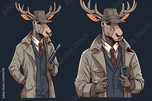 a Reindeer with a red nose is a detective, anime artstyle, comic, stylized - Generative Ai