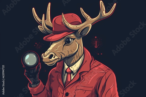 a Reindeer with a red nose is a detective, anime artstyle, comic, stylized - Generative Ai