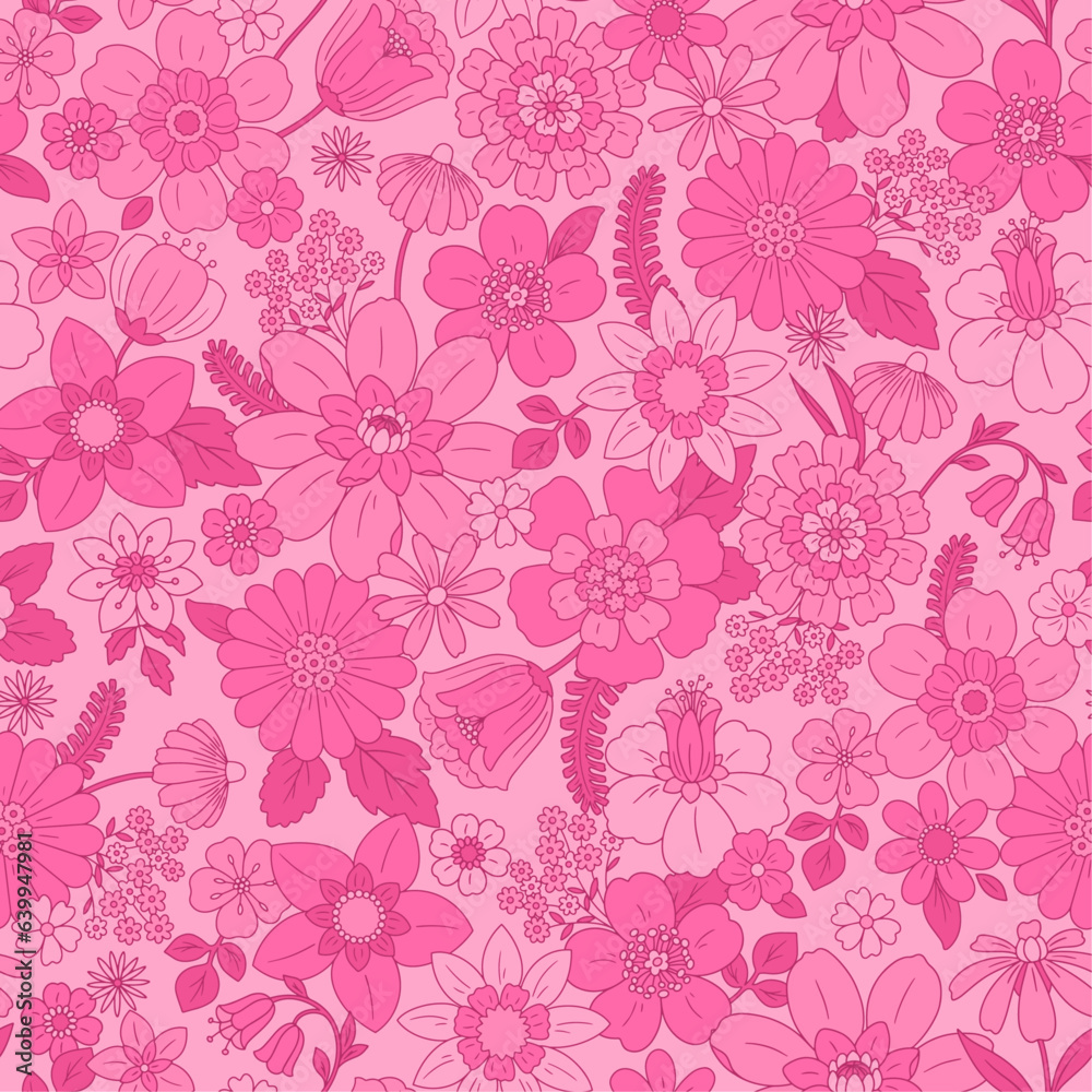 Vector Vivid Pink Floral Seamless Pattern
