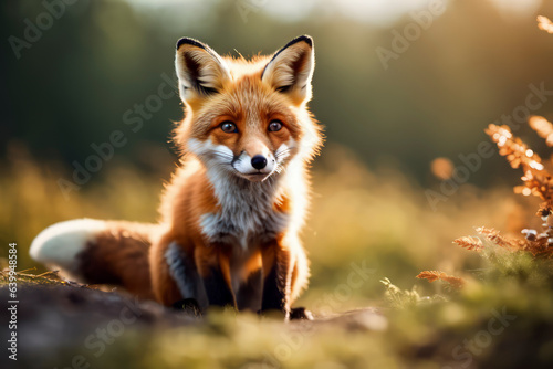 portrait of cute red fox cub on grass © Jiwa_Visual