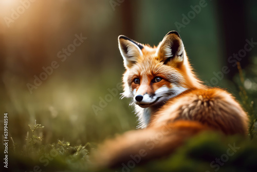 portrait of cute red fox cub on grass