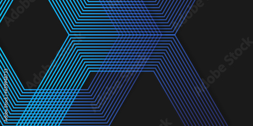 Neon linesAbstract dark blue background with glowing geometric lines. Modern shiny blue diagonal rounded lines pattern. Futuristic technology concept. Suit for poster, cover, banner, brochure, website © Fannaan