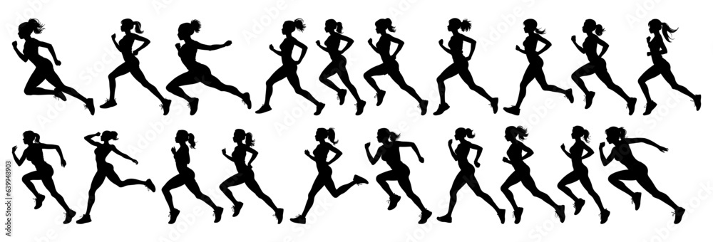 Run Running women vector set of isolated silhouettes Run Running women vector set of isolated silhouettes