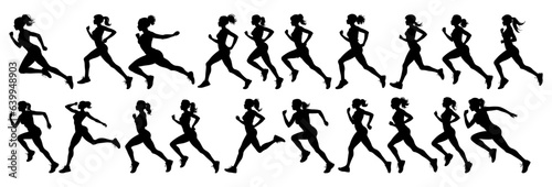 Run. Running women  vector set of isolated silhouettes