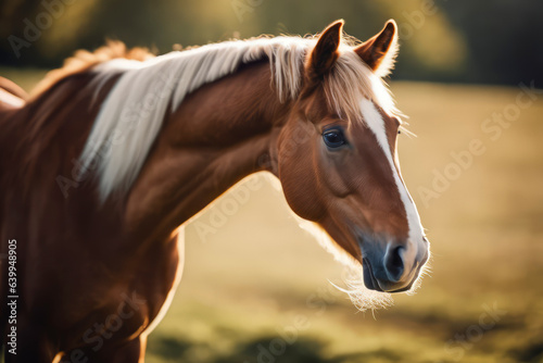 portrait of a horse on grass field background © Jiwa_Visual