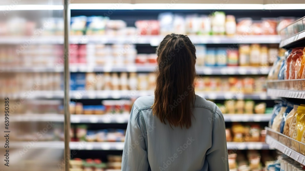 Woman looking at shelf in grocery store