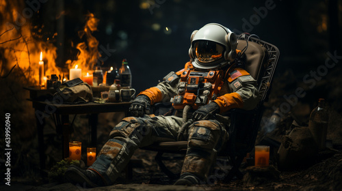 astronaut sitting on a chair after returning from the moon, generative ai 