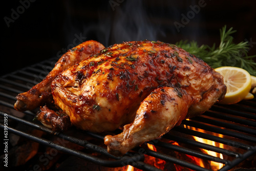 Grilled Perfection, Juicy Roasted Chicken Sizzling on the Grill
