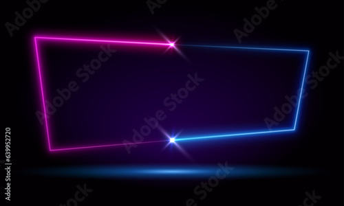 Animated neon glowing frame background. Colorful laser show seamless loop 4K border. Futuristic light effect isolated on black. VJ backdrop for club, show, music video, presentation. 3D animation
