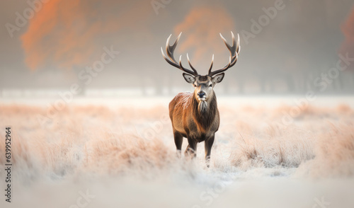 Close-up of a Red deer stag in winter photo