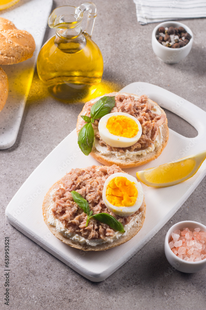 Toast with Canned Tuna. Fish open sandwich with egg and cheese. Toast with Canned Tuna. Fish open sandwich with egg and cheese.
