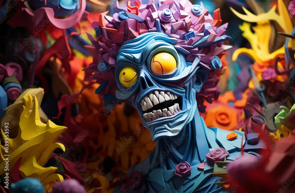Funny monsters made of colorful paper flowers