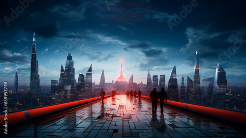 The background of the future. 2024 year of Technology, city, development. Panoramic view of the city. High quality illustration