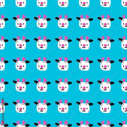 Fototapeta Naklejka Na Ścianę i Meble -  Cute pattern with the face of a deer. Vector seamless pattern with kawaii reindeer head on blue background. Christmas print for packaging