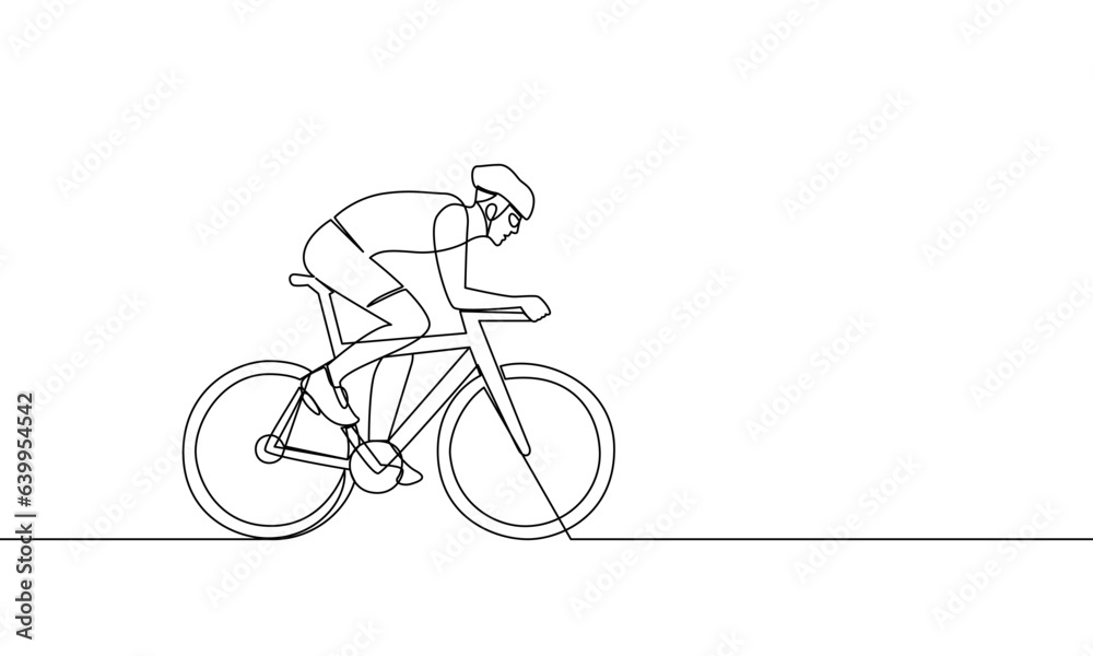Single continuous line drawing of a cyclist exercising speed. Sport lifestyle concept. Cycling. Track cycling, road cycling. One line drawing vector illustration Single continuous line drawing of a cyclist exercising speed. Sport lifestyle concept. Cycling. Track cycling, road cycling. One line drawing vector illustration