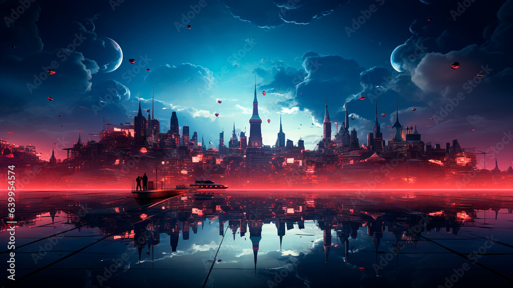 The background of the future. 2024 year of Technology, city, development. Panoramic view of the city. High quality illustration