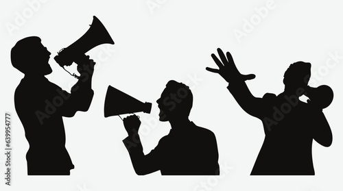 Empowerment Expressed, Dynamic Silhouette of a Man Shouting Through a Megaphone