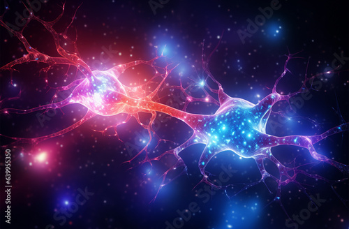 illustration of neuron cell and neurons in space. Science background