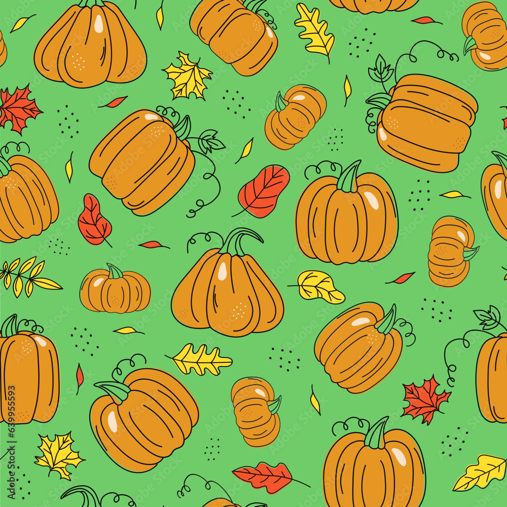 Set of vegetables and autumn leaves, pumpkin drawings. Outline drawing, scribbles, colored spots. Harvest, food. Autumn season. Holiday decor Halloween, Thanksgiving. Vector seamless pattern. Set of vegetables and autumn leaves, pumpkin drawings. Outline drawing, scribbles, colored spots. Harvest, food. Autumn season. Holiday decor Halloween, Thanksgiving. Vector seamless pattern.