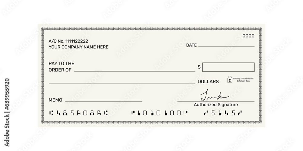 Bank cheque, Chequebook template, Blank template of the bank check ...