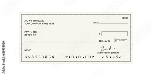 Bank cheque, Chequebook template, Blank template of the bank check, Blank Bank cheque
