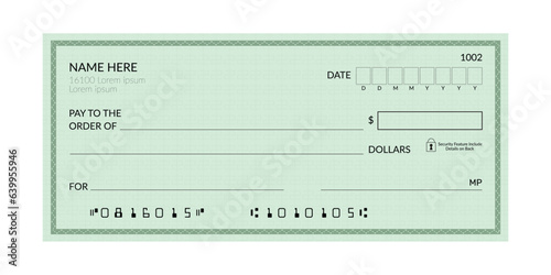 Bank cheque, Chequebook template, Blank template of the bank check, Blank Bank cheque