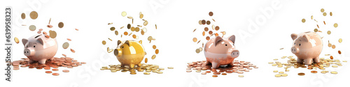 Coins Falling into Piggy Bank clipart collection, vector, icons isolated on transparent background photo