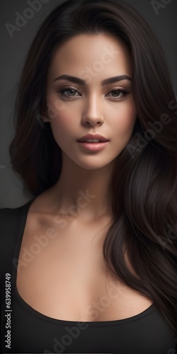 Face portrait of  a young woman in black shirt. Exquisite beauty. Can be used as a poster.

