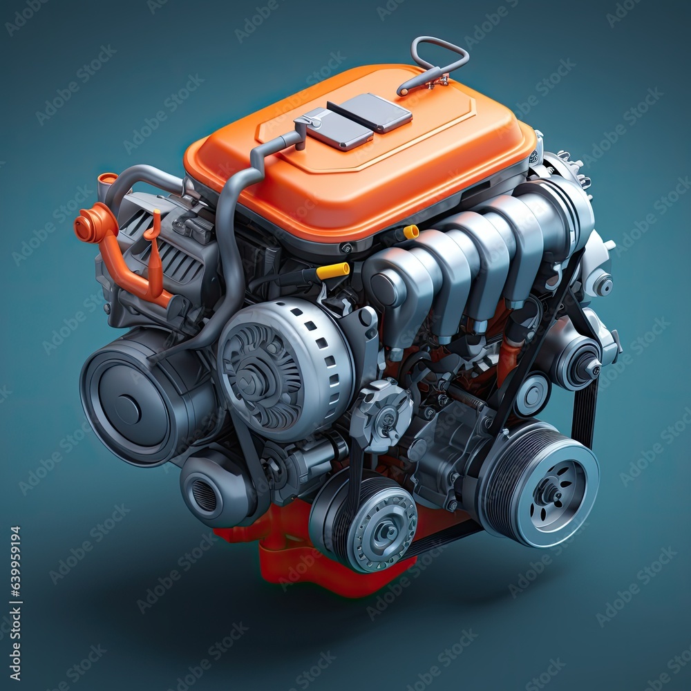 3d rendering of a car engine model