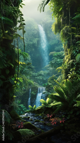 vertical panorama of green tropical forest © DyrElena