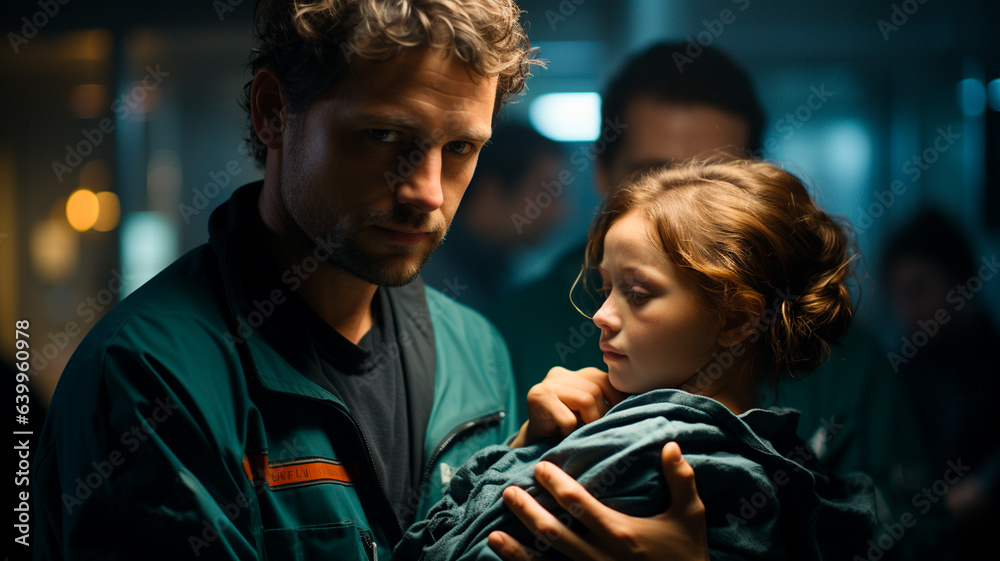 father and daughter in a dark room