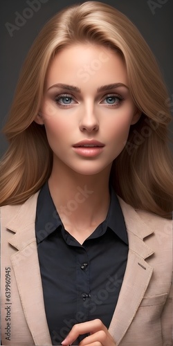 Portrait of young blond with stunning features in elegant attire. Commercial use for clothing, posters.