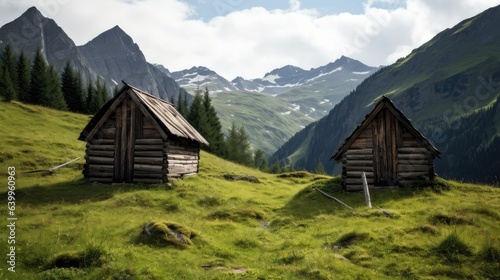 Beautiful landscape. Wooden old house in the mountains.
